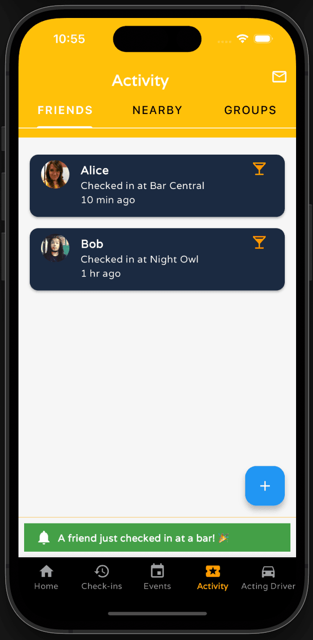 ABO App Inside Bar Screen